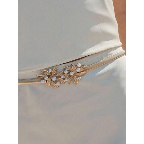 Gold Leaf Pearl Accent Waist Belt M1828 main image 8